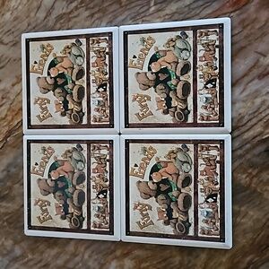 (4) Furry Friends ceramic drink coasters